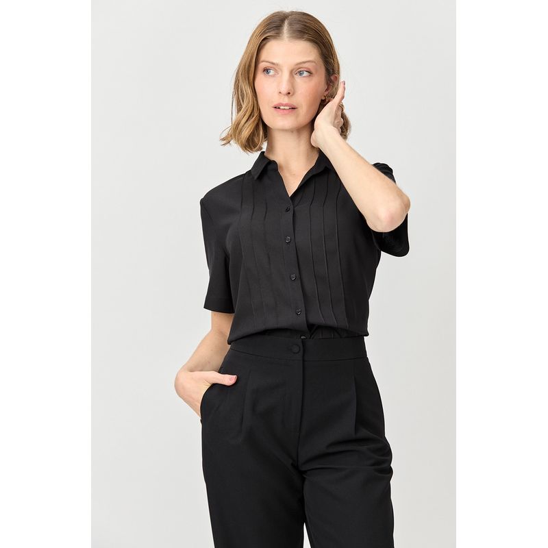 MA GRIFFE - Blusa Manga Corta Negro Mujer Magriffe