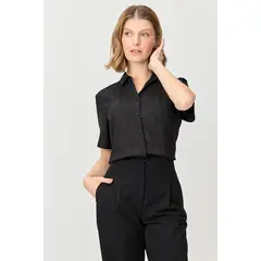 MA GRIFFE - Blusa Manga Corta Negro Mujer Magriffe