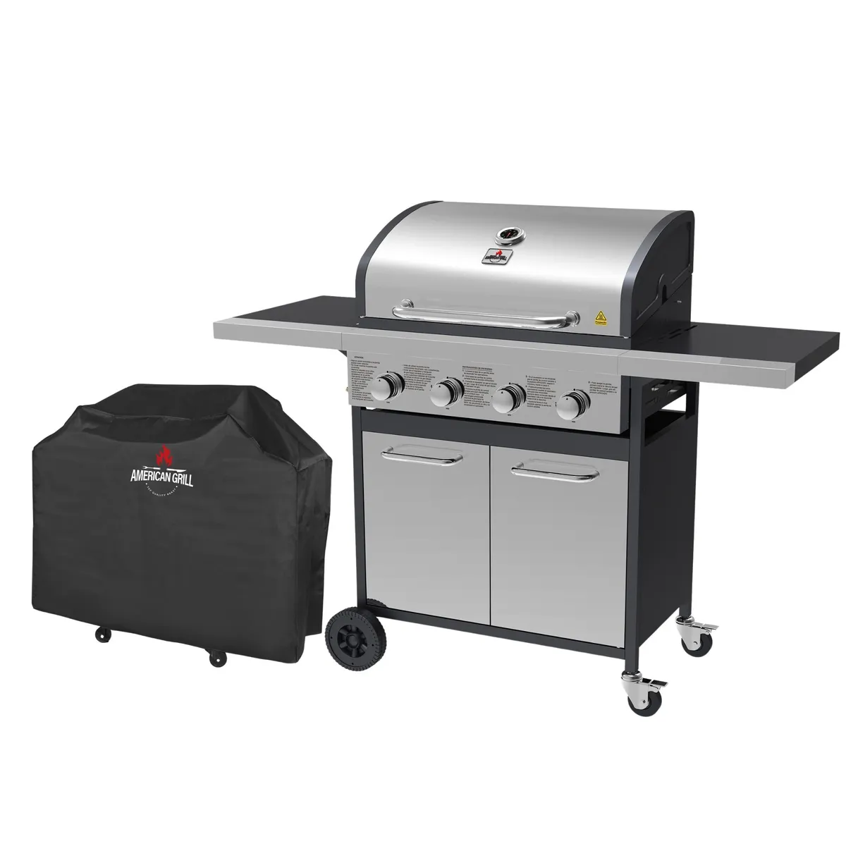 AMERICAN GRILL - Set Parrilla a Gas 4 Quemadores Oregon Inox + Funda