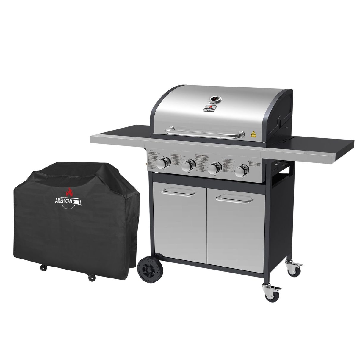 AMERICAN GRILL - Set Parrilla a Gas 4 Quemadores Oregon Inox + Funda