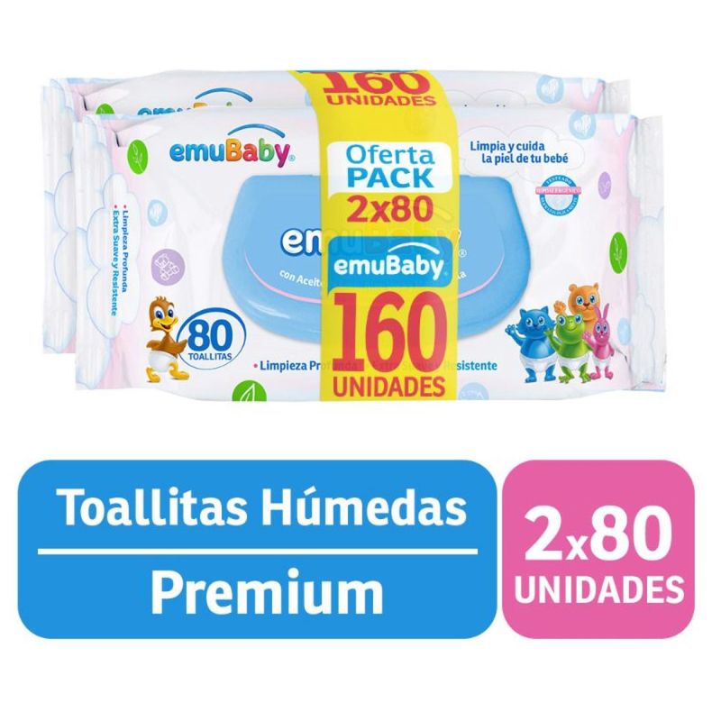 EMUWIPES - Toallitas Húmedas Emuwipes Premium 2x80 Un