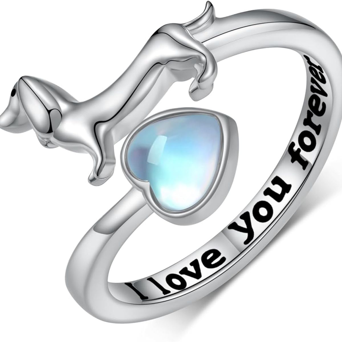 GENERICO - Anillo perro salchicha dachshund opalo plata 925 ajustable mujer