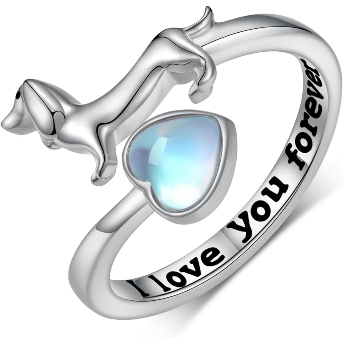 GENERICO - Anillo perro salchicha dachshund opalo plata 925 ajustable mujer