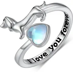 GENERICO - Anillo perro salchicha dachshund opalo plata 925 ajustable mujer