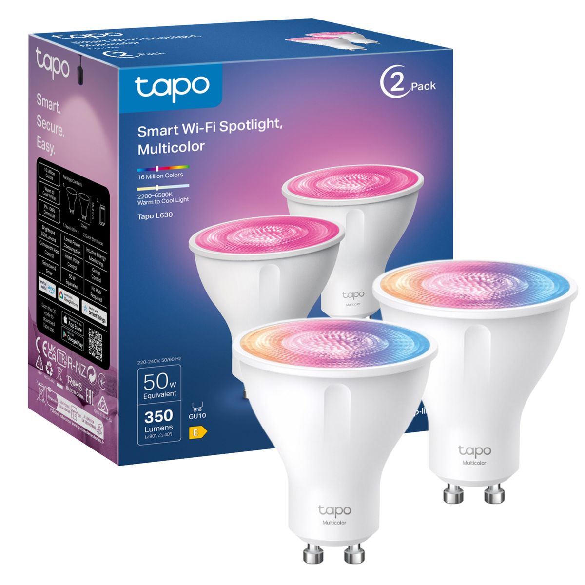 TP LINK - Set 2 Ampolletas Smart Tp-Link Tapo Colores  Gu10 Wi-fi Google Alexa