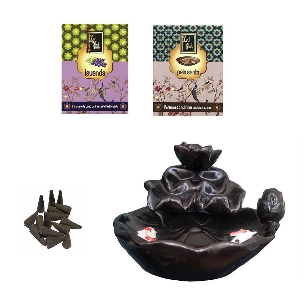 GENERICO - Cascada De Humo Flor Peces Con Incienso Cono Lavanda Palo Santo