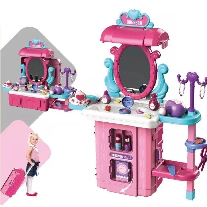 GENERICO - Maleta Juguete 2 en 1: Mesa Maquilladora Rosa