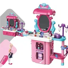 GENERICO - Maleta Juguete 2 en 1: Mesa Maquilladora Rosa
