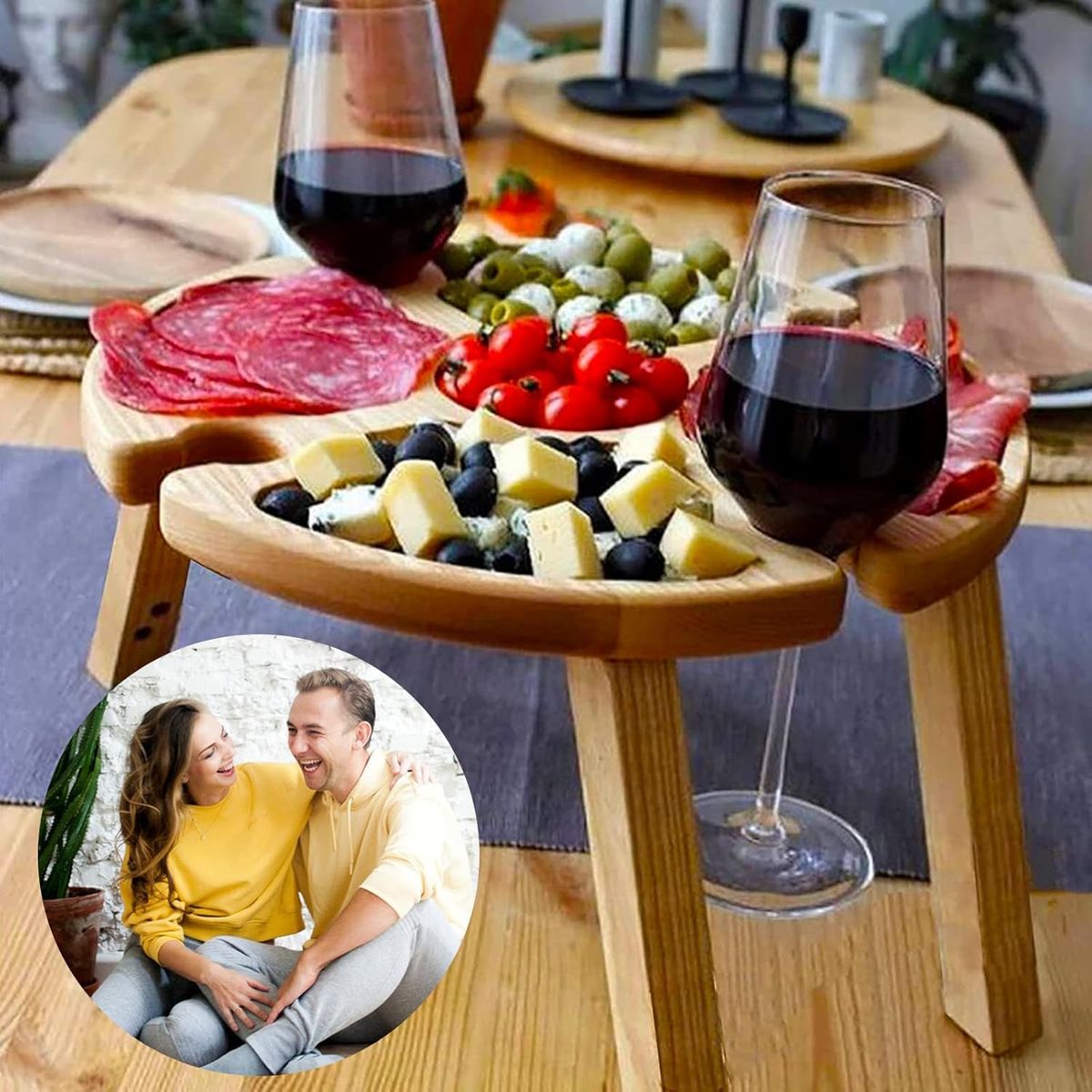 KUANGYE - Mesa Tabla De Madera De Vino Portátil Picnic Plegable