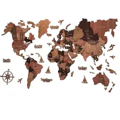 KUANGYE - Mapa Del Mundo Madera Cuadro Pared 200x120cm 3d Decoración
