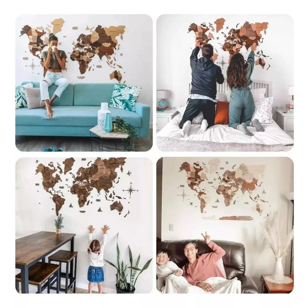 KUANGYE - Mapa Del Mundo Madera Cuadro Pared 200x120cm 3d Decoración