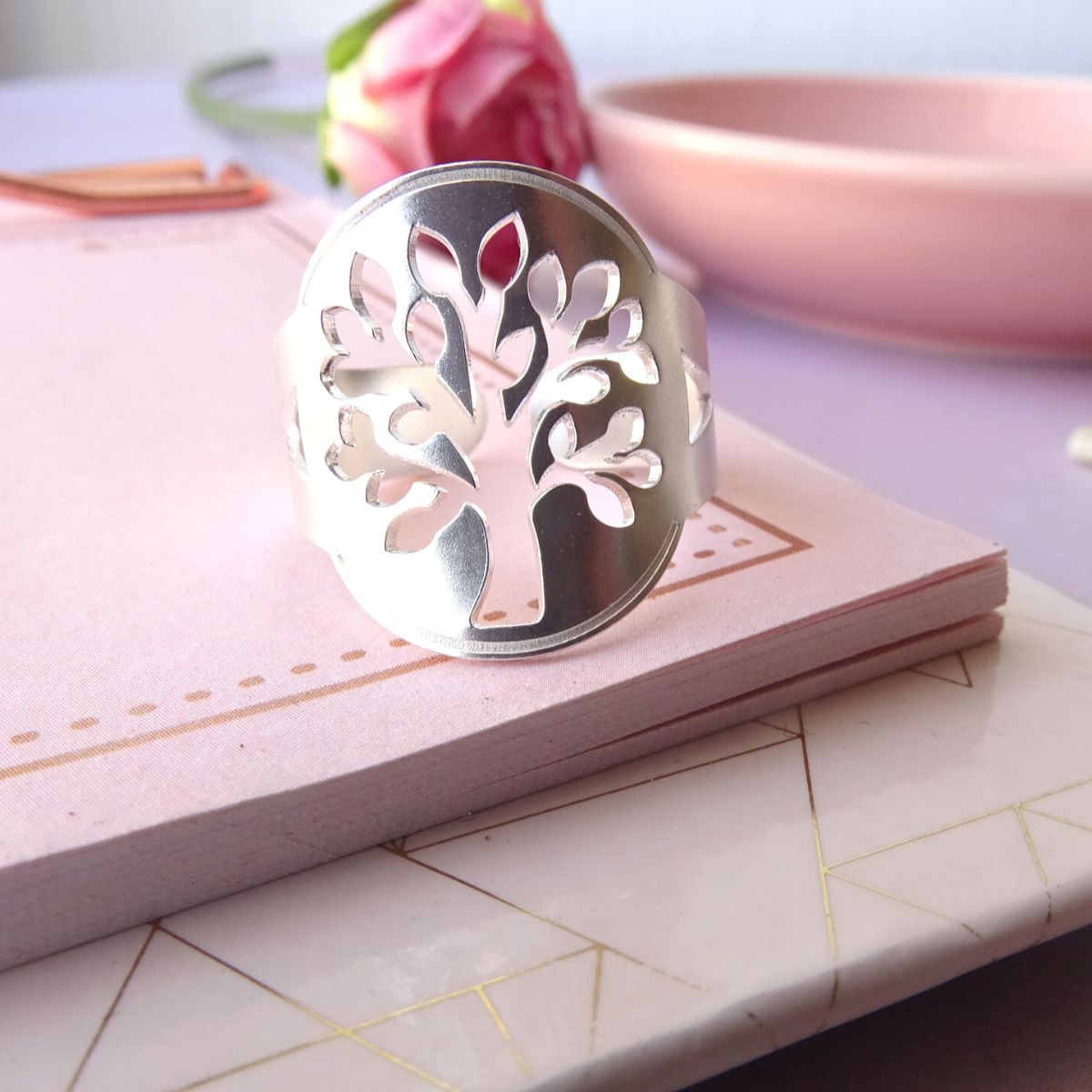 MABELITA - Anillo Grueso de Plata Ajustable Arbol de la Vida