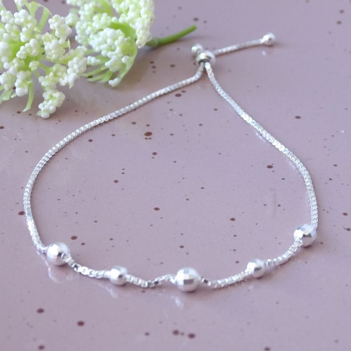 MABELITA - Pulsera Ajustable de Puntos de Plata