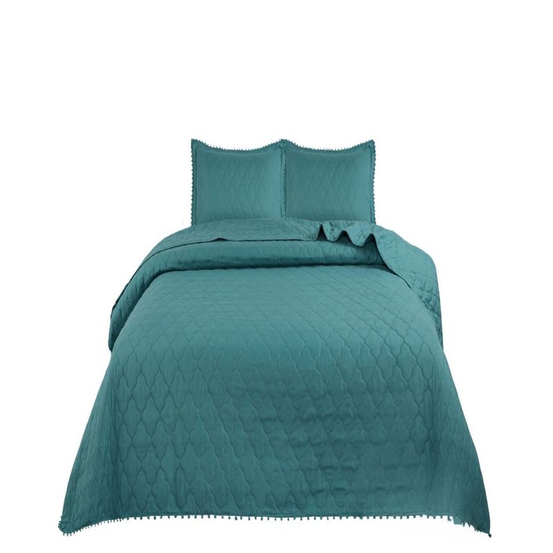GENERICO - Cubrecamas Quilt Primavera Verano con Pompones B4