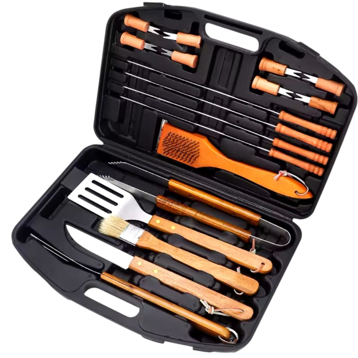 GENERICO - Set Parrilleros Asado Maleta 18 Piezas Acero y Mango de Madera