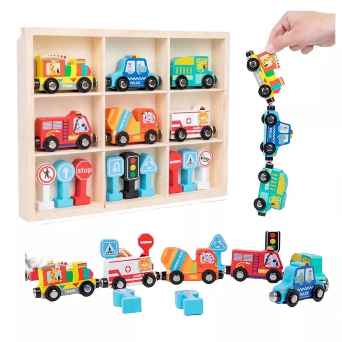 GENERICO - JUEGO TREN MAGNETICO Y SEÑALES DE TRANSITO MONTESSORI