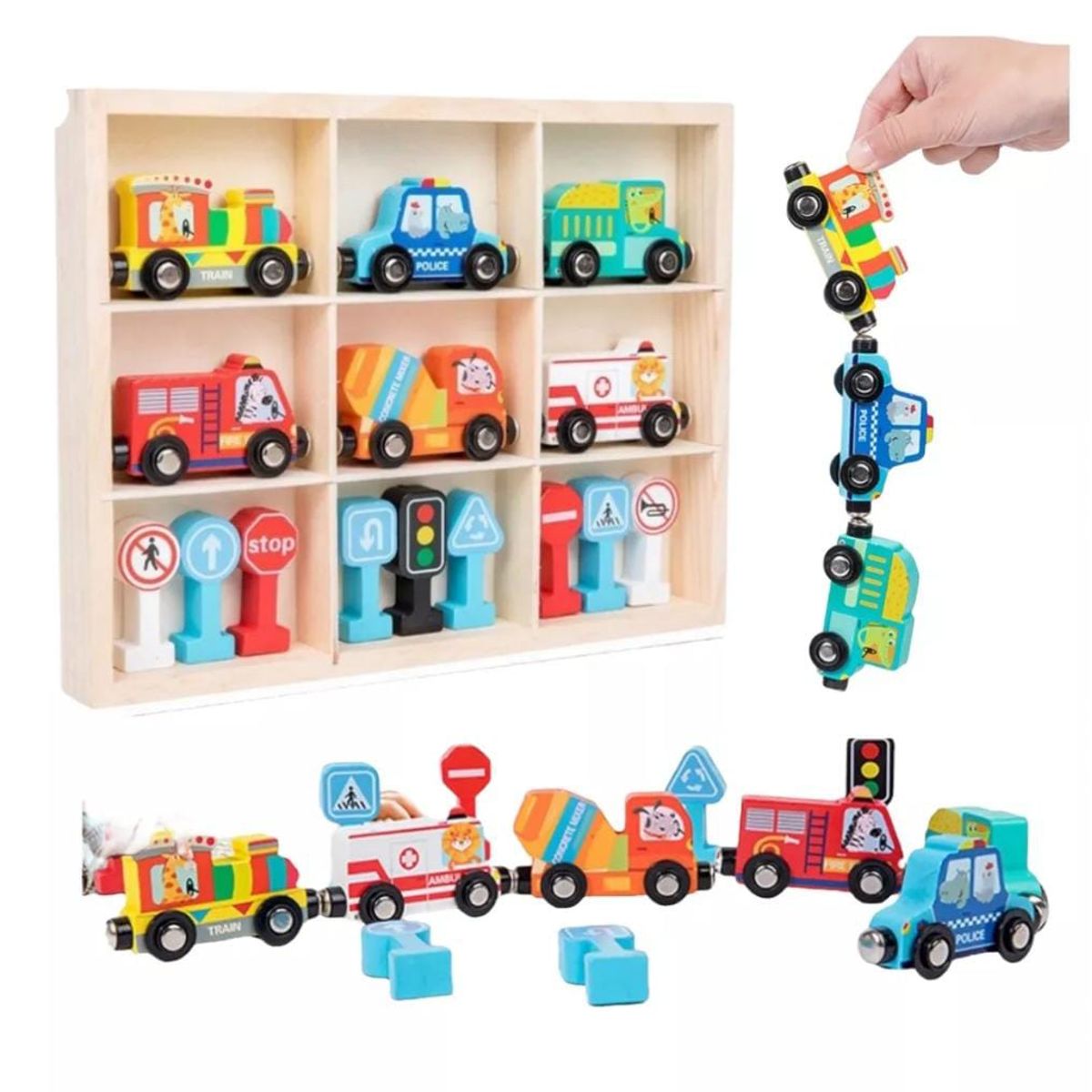 GENERICO - JUEGO TREN MAGNETICO Y SEÑALES DE TRANSITO MONTESSORI