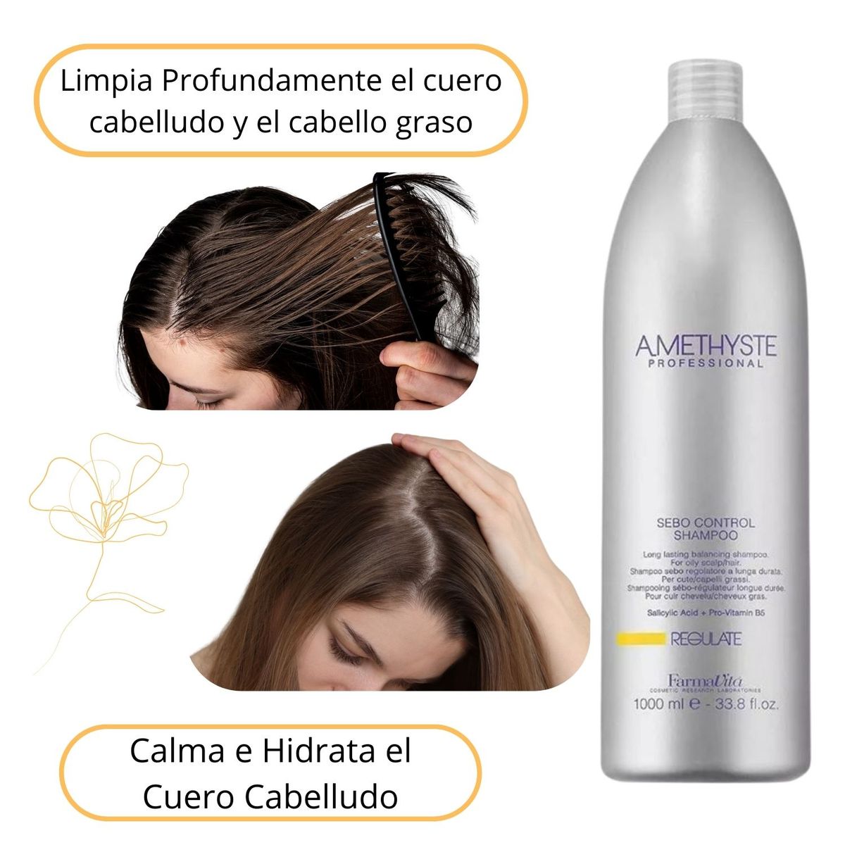 FARMAVITA - Shampoo Amethyste Regulate 1000ml Acido Salicílico Vitami B5
