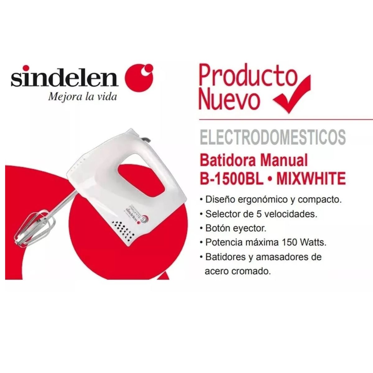 SINDELEN - Batidora De Mano Sindelen B-1500bl Acero 5 Velocidades