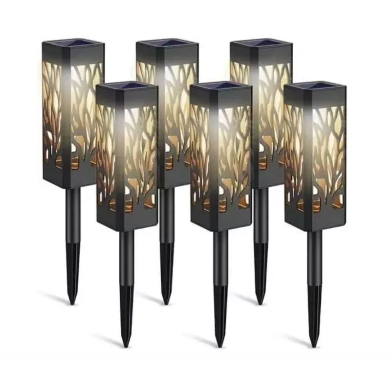 GENERICO - Pack 6 Foco Led Solar Estaca Jardín Tallado Luz Cálida