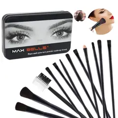 MAXBELLE - Set 12 Brochas Maquillaje Con Cajita Estuche Metálica