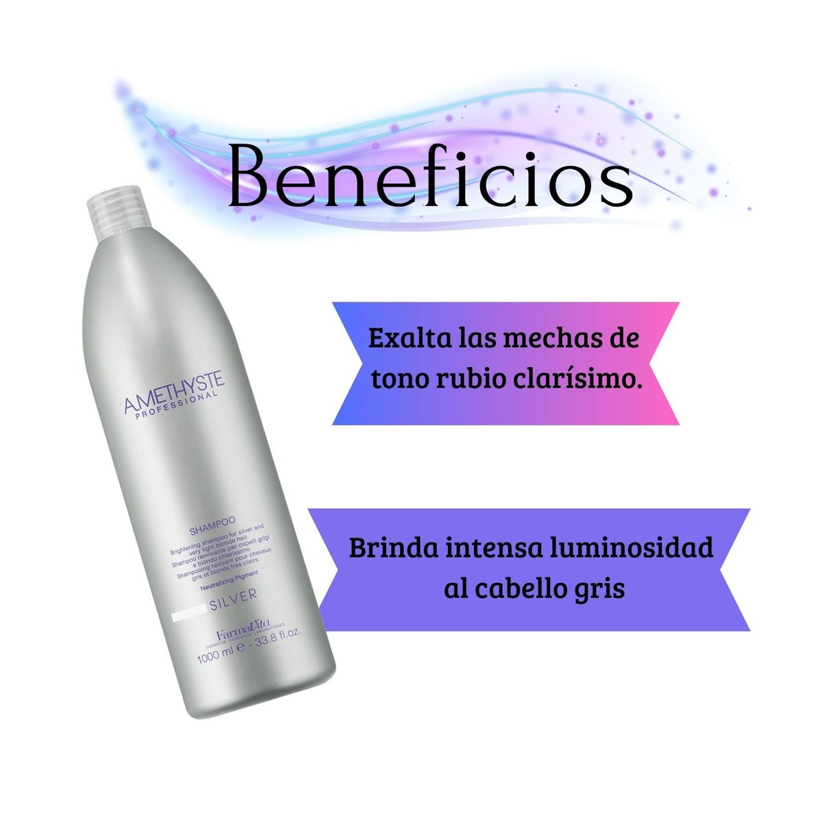 FARMAVITA - Shampoo Amethyste Silver 1000ml Matizador Corrector de Color