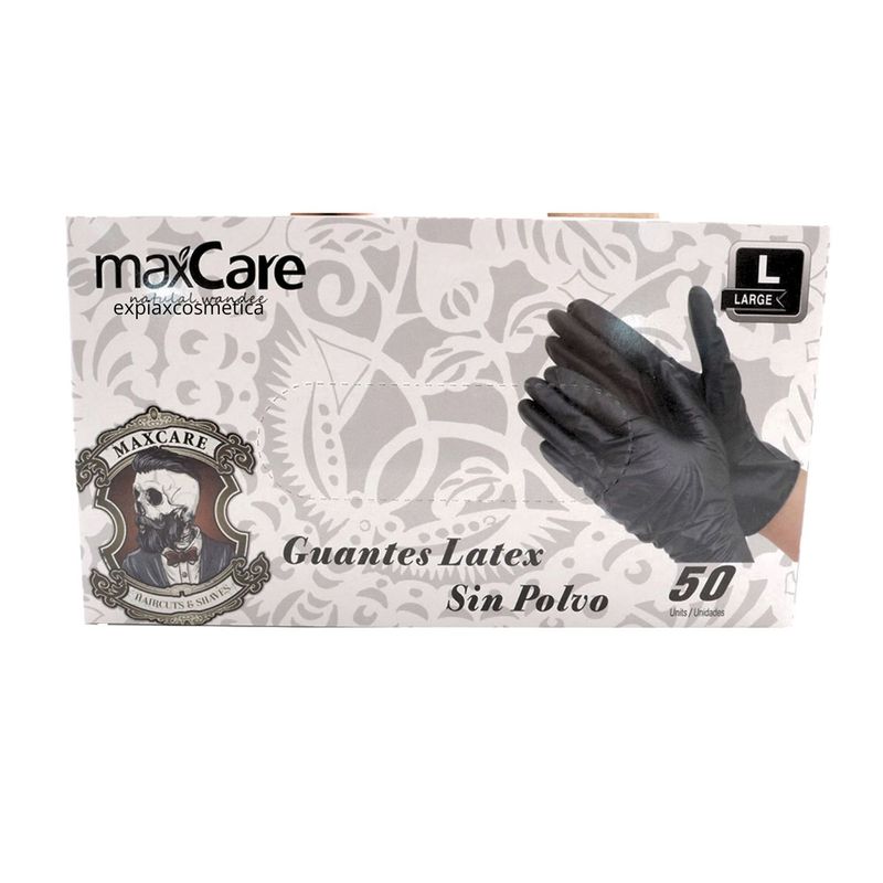 MAXCARE - Guantes Negros de Latex Goma Maxcare 50 Unidades Talla L
