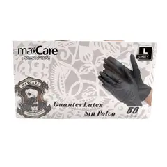 MAXCARE - Guantes Negros de Latex Goma 50 Unidades Talla L