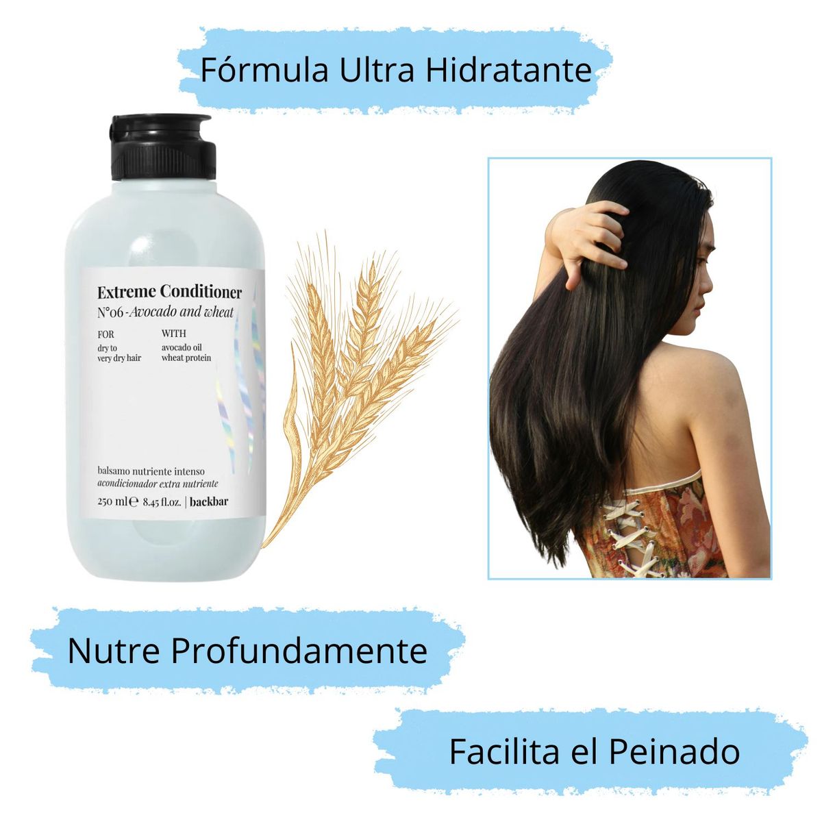 FARMAVITA - Acondicionador BackBar Extreme 250ml Avocado and Wheat Nutre Suaviza Antifrizz