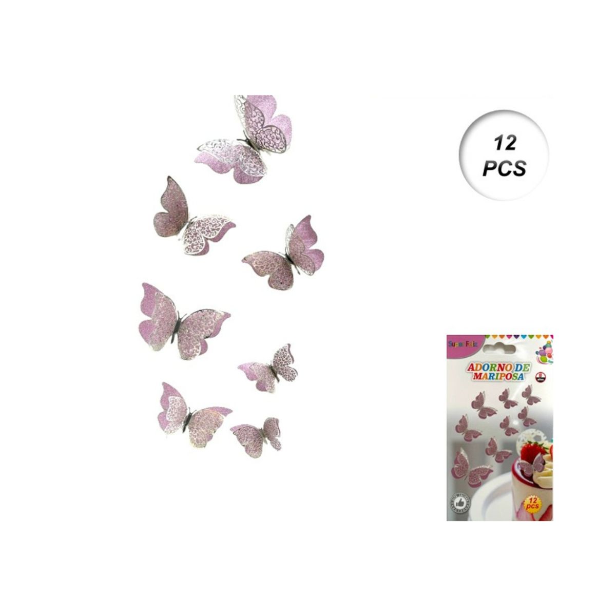 GENERICO - TOPPER PARA PASTEL DE CUMPLEAÑOS MARIPOSA 12 PCS