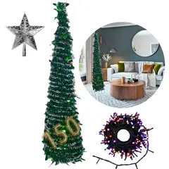 GENERICO - Set Navidad 100 Luces Led + Arbol Plegable NIEVE 150 Cm + Estrella