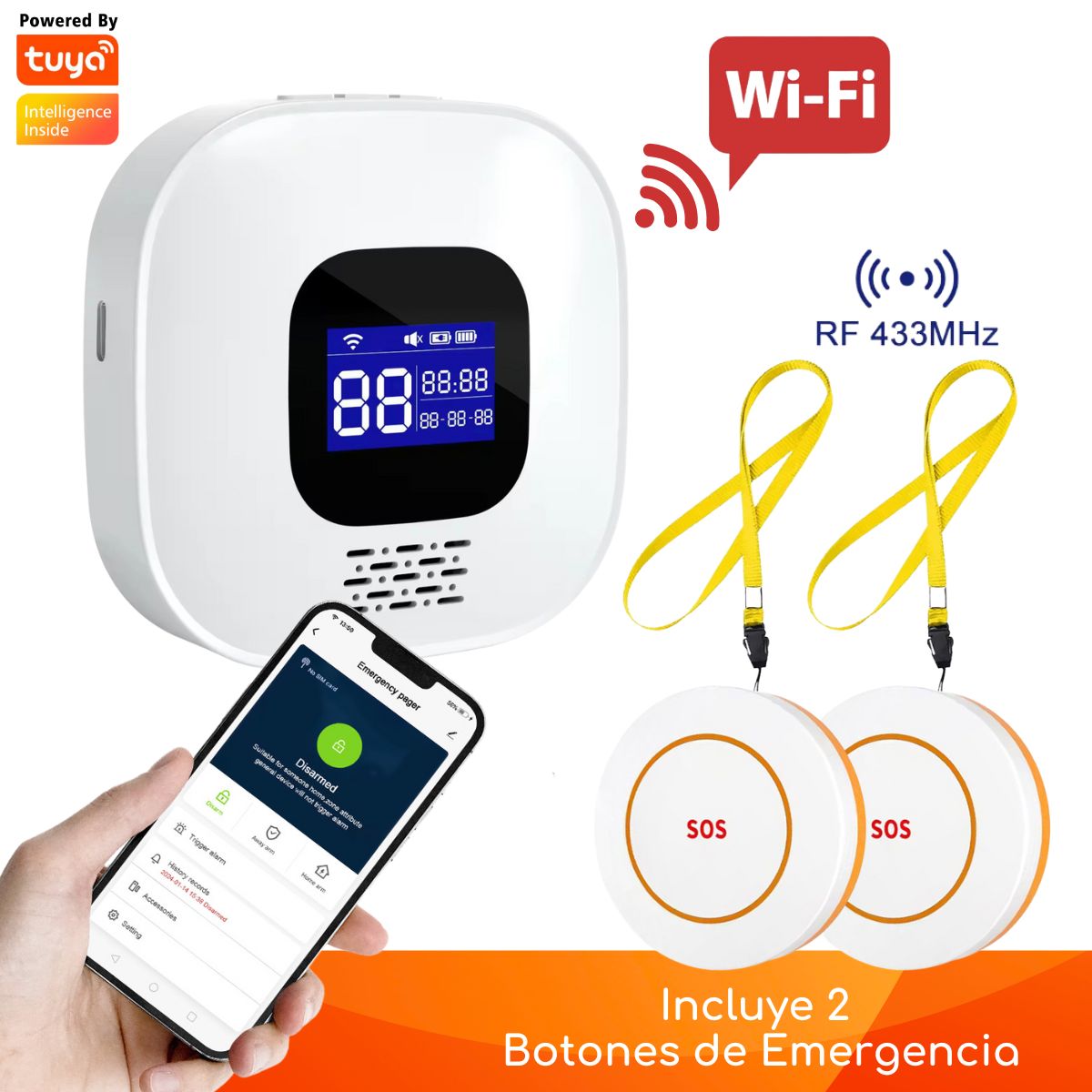 D MOTICA - Kit Alarma Emergencia Medica SOS Inalámbrico Wifi + 2 Botones