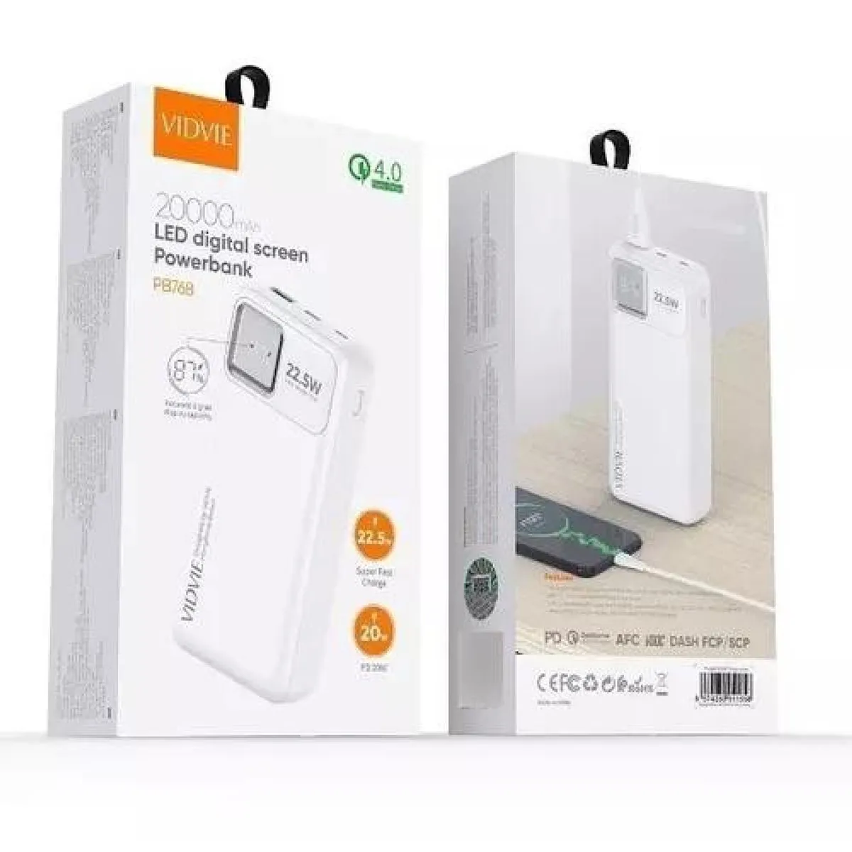 GENERICO - Power bank Vidvie 20000 mAh carga rápida color blanco