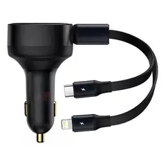 GENERICO - Cargador rápido auto Baseus 2 en 1 cable retráctil 30W negro