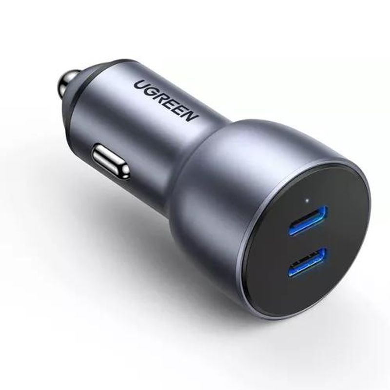 GENERICO - Cargador auto USB-C con 2 puertos PD30 carga rápida 40W gris