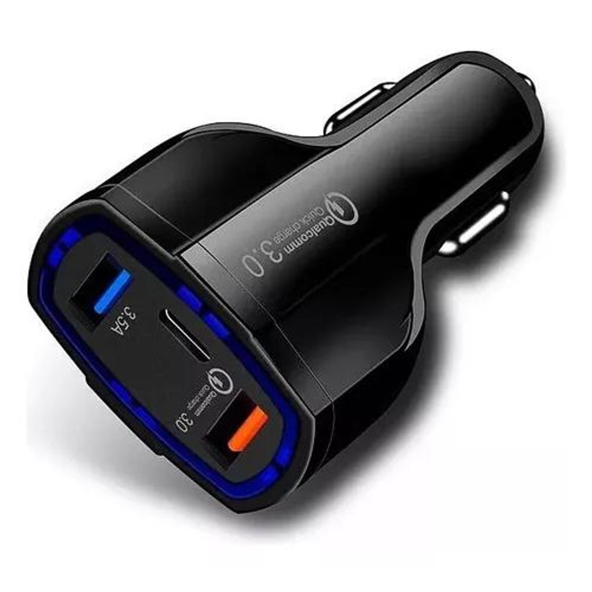 GENERICO - Cargador rápido auto doble USB y tipo C QC30 negro