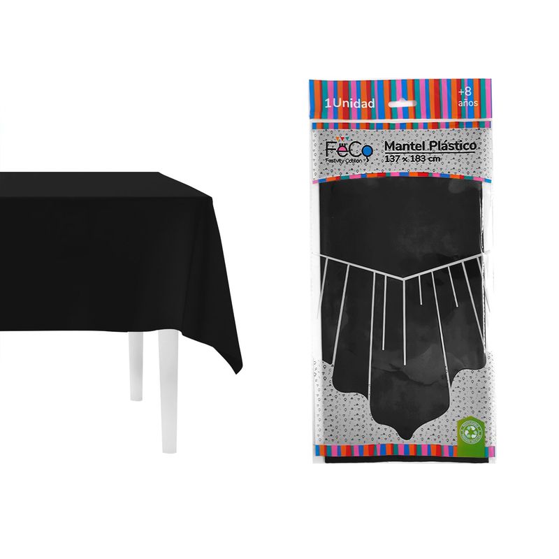 GENERICO - MANTEL REUTILIZABLE 137X274 CM NEGRO X1 UNI