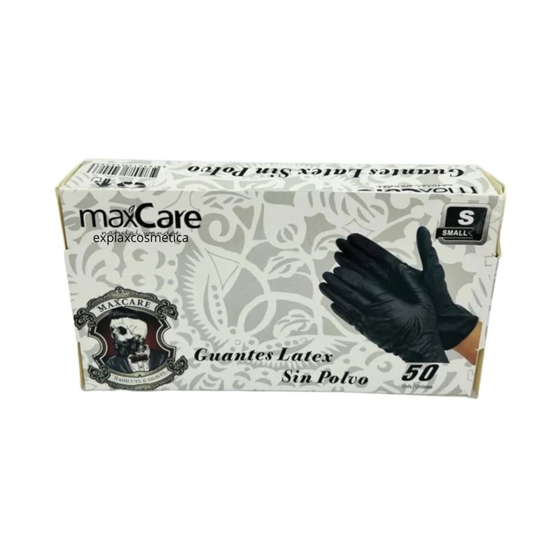 MAXCARE - Guantes Negros de Latex Goma Maxcare 50 Unidades Talla S