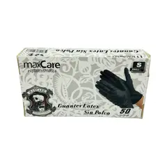MAXCARE - Guantes Negros de Latex Goma 50 Unidades Talla S