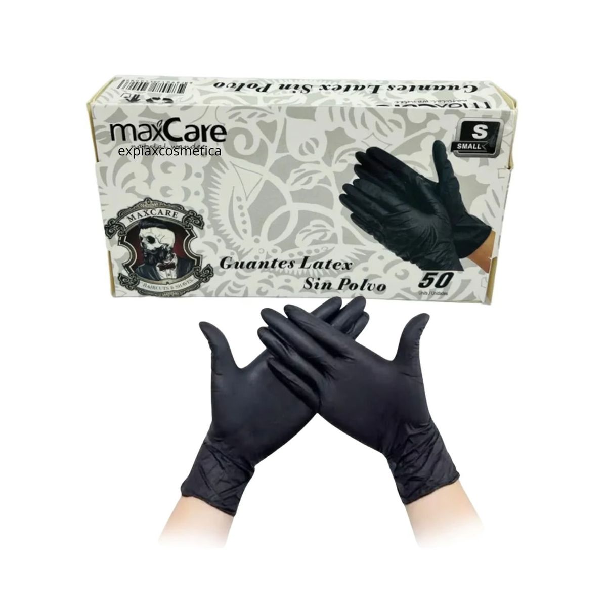 MAXCARE - Guantes Negros de Latex Goma Maxcare 50 Unidades Talla S