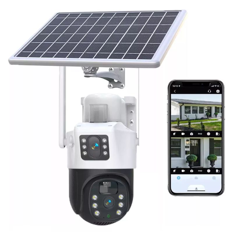 GENERICO - Cámara Solar 360° Exterior Wifi Inalámbrica Doble Lente 4mp