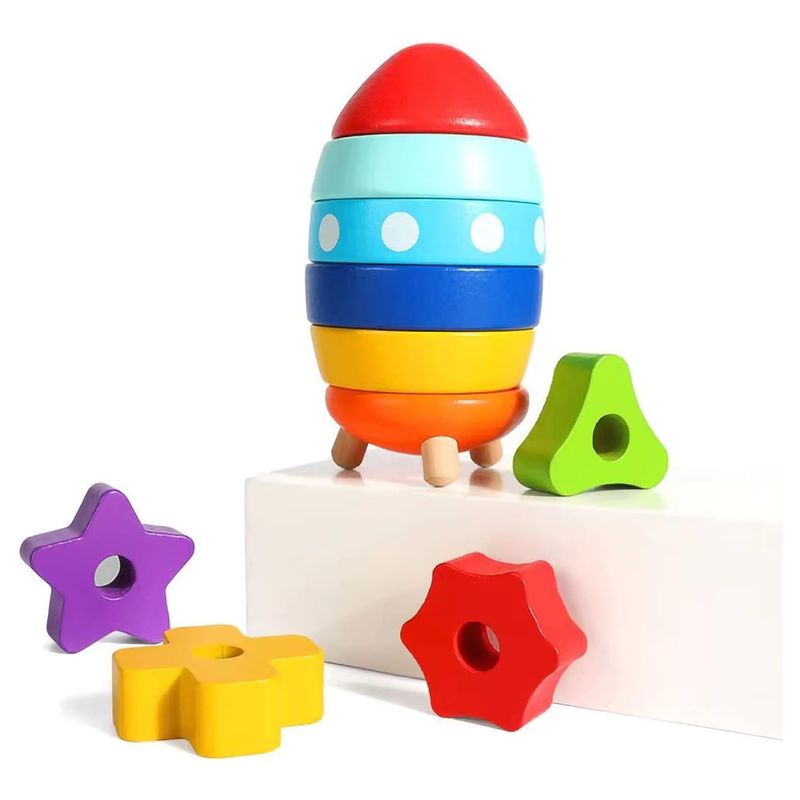 GENERICO - Torre Apilable Cohete de Madera Encaje 10pcs