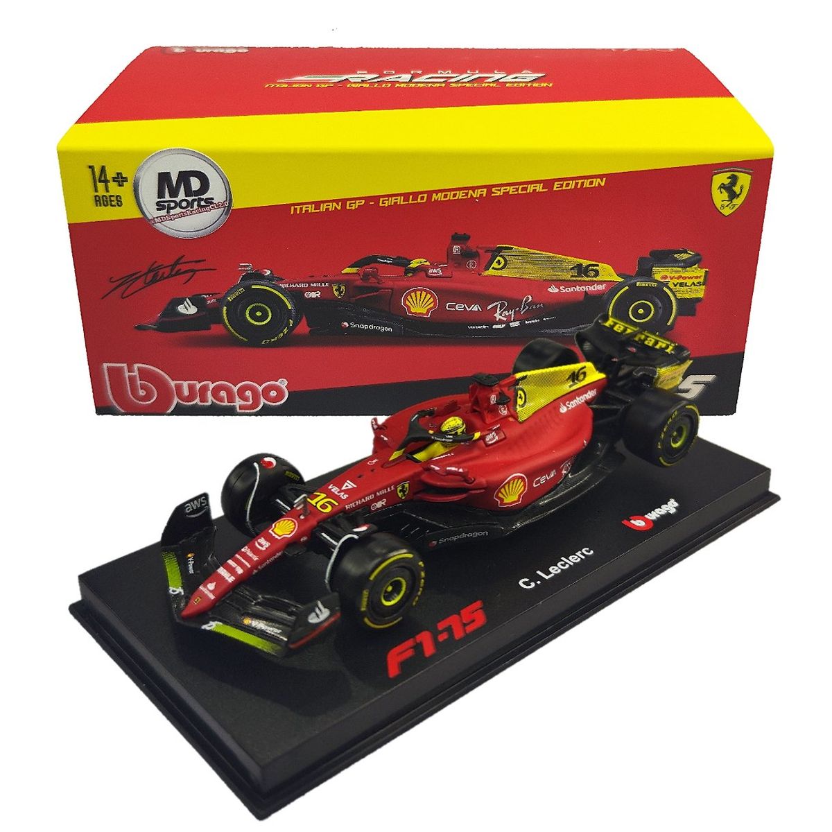 BBURAGO - Auto F1 Ferrari F1-75 Monza 2022 #16 Lelcerc Caja Acril 1:43