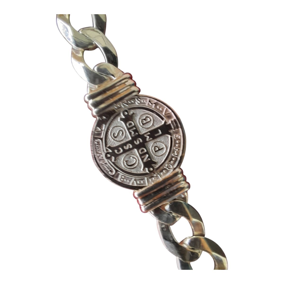 GENERICO - pulsera san benito plata gruesa hombre exclusivo regalo