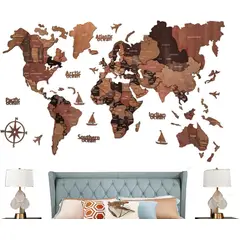 KUANGYE - Mapa Del Mundo Madera Cuadro Pared 200x120cm 3d Decoración