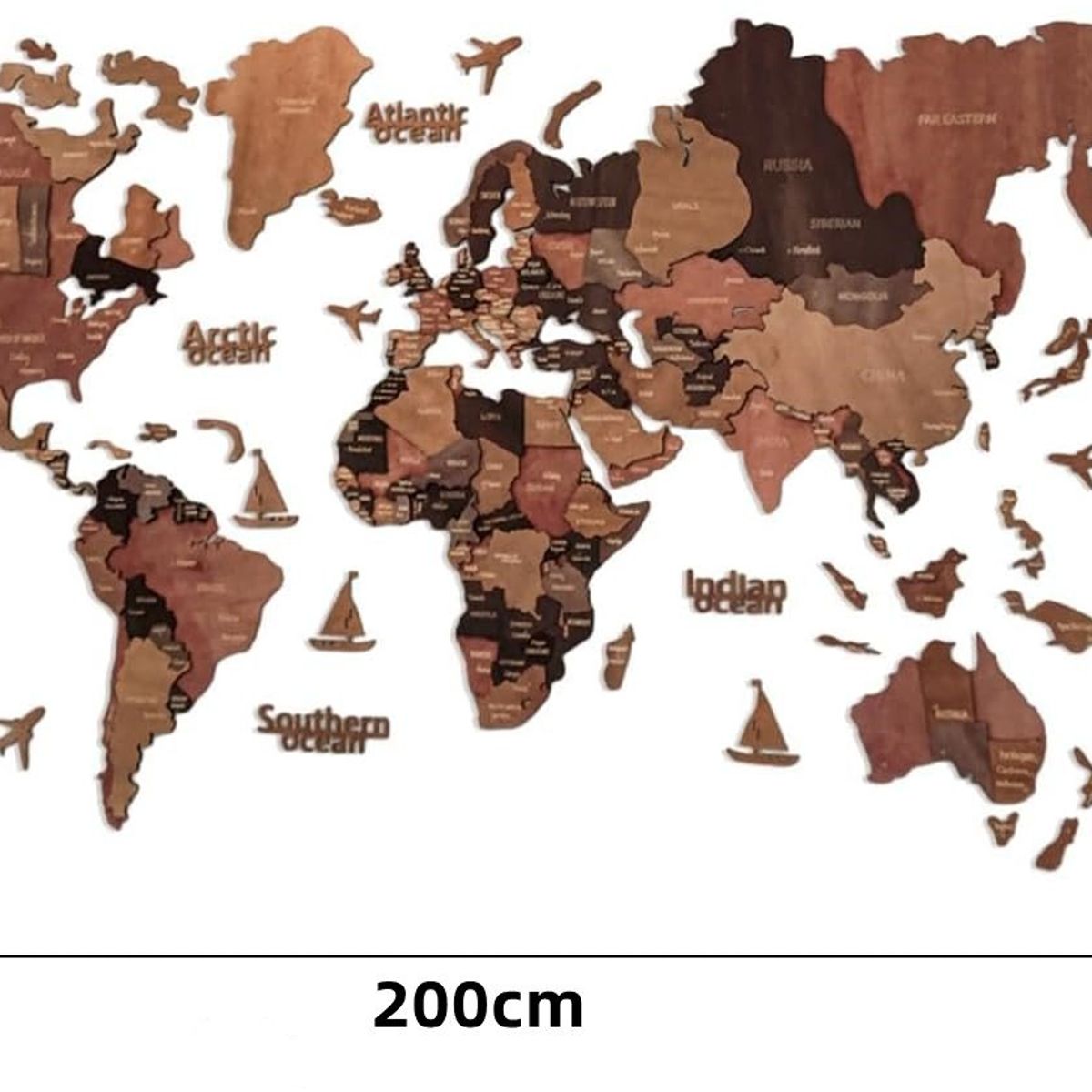 KUANGYE - Mapa Del Mundo Madera Cuadro Pared 200x120cm 3d Decoración