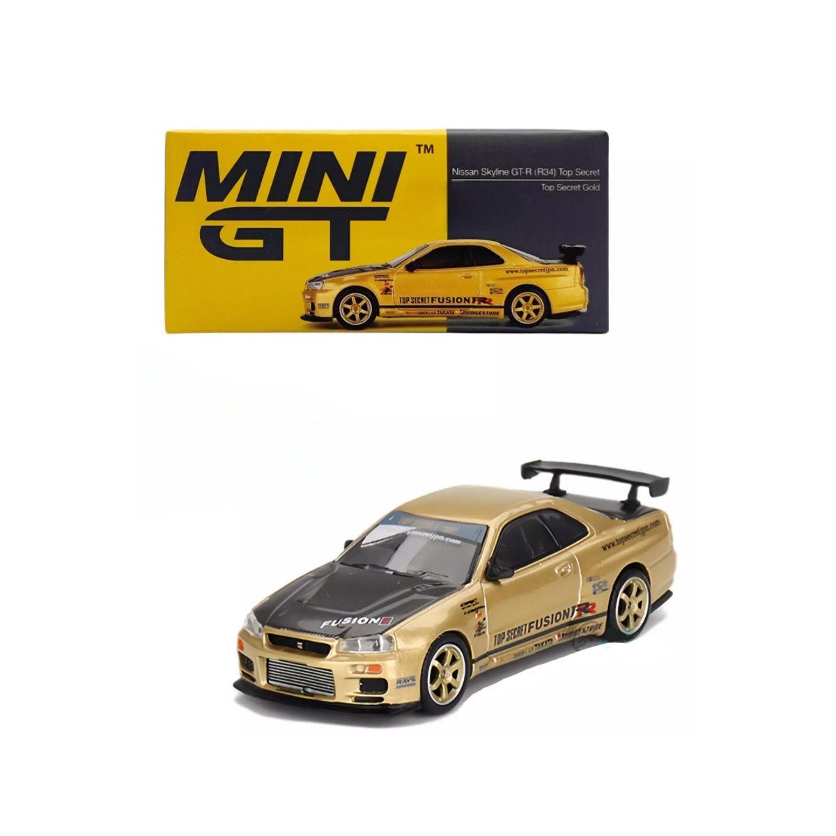 GENERICO - Nissan Skyline GTR R34 Top Secret Gold MINI GT 164