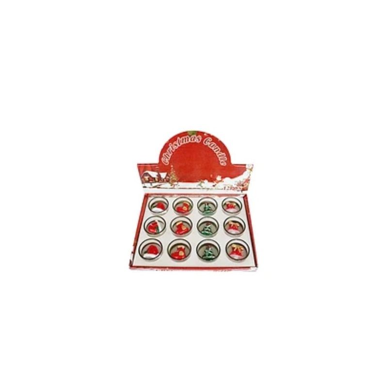 GENERICO - Caja 12 Velas Navideñas Con Base De Vidrio 3x5cm