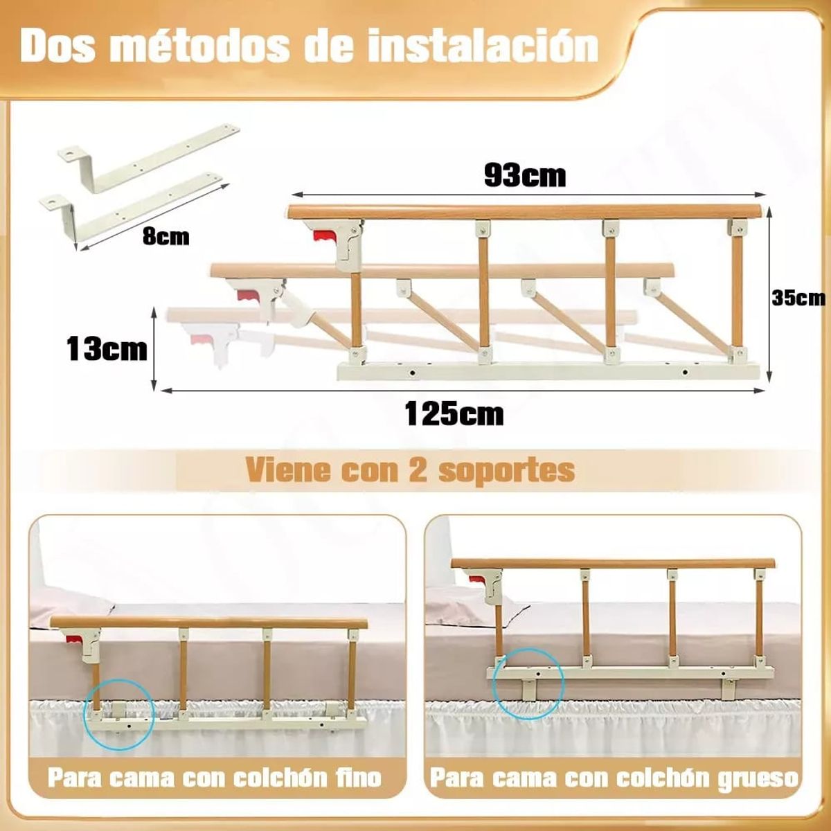 KUANGYE - Baranda De Cama Lateral Anti Caída Para Cuidado Adulto Mayor