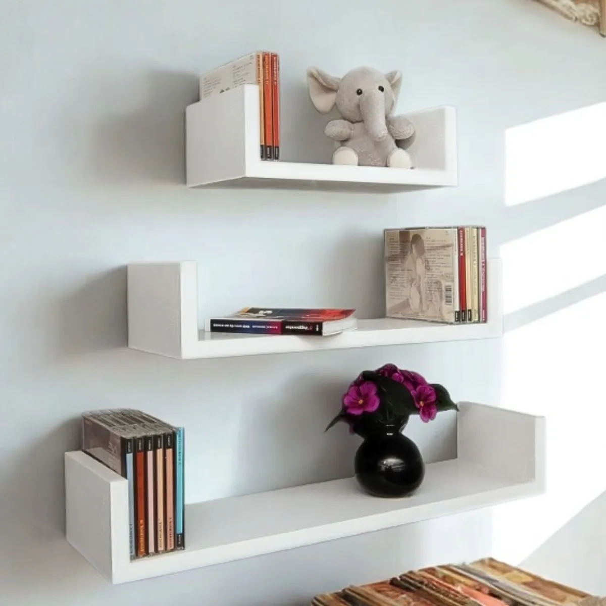 GENERICO - Set 3 Repisas Flotantes blancas corchete 50x30x20x12